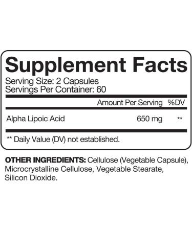 Extra Strength Alpha Lipoic Acid 650 mg - Non-GMO Antioxidant Supplement for Immune & Cognitive Health - 120 Capsules - Buy Online on GoSupps.com