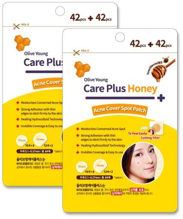 OLIVE YOUNG Care Plus Honey Scar Cover Korean Spot Pimple Patches 2Pack(168 Count) - Hydrocolloid Patch Spot Stickers for Acne Pimple Blemishes and Zits Contains Manuka Honey(10mm*120ea + 12mm*48ea) Honey 168 Count