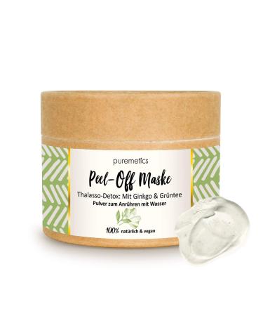 Puremetics peel-off mask "ginkgo green tea" (65g 7 applications) for all skin types |Thalasso Detox Zero Waste |100% natural vegan & plastic -free |Natural cosmetics without plastic