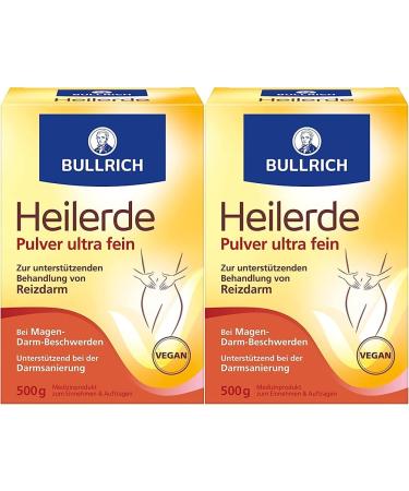 Bullrich Heilerde Pulver Ultra Fein |Relief of gastrointestinal complaints and support for intestinal renovation |Inner and external application |Vegan |500 g (2 pack)