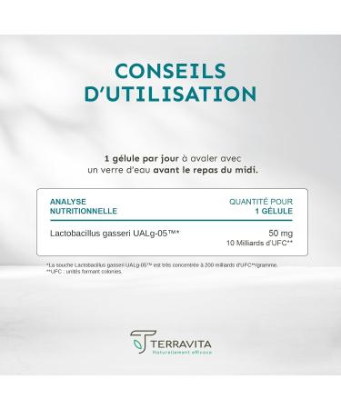 LACTOBACILLUS GASSERI | Ferments Lactiques Minceur | Souche Concentr e 200 Milliards/g | Flore Intestinale Digestion & Ballonnements | 60 G lules Vegan Gastror sistantes | Made in France | Terravita - Buy Online on GoSupps.com