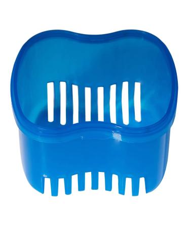 Denture Brush Retainer Case with Basket - Blue | Denture Cups Bath Container for Travel - Mouth Guard & Night Guard Holder - Buy Online on GoSupps.com