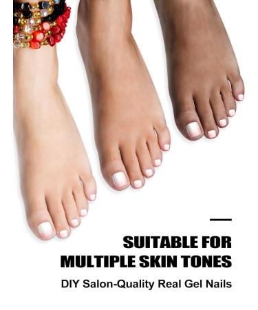 Kalolary White Gel Toenail Strips - Long Lasting Pink Gradient Pedicure Stickers | Salon Quality Nail Wraps with Nail File & Wood Stick | Perfect for UV/LED Lamp - Buy Online on GoSupps.com