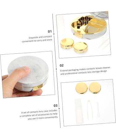 Homsfou Double Box Glasses Case & Contact Lens Organizer - Travel Cosmetic Container with Mirror & Staustproof Lens Housing - Marble Duplex Design - Buy Online on GoSupps.com