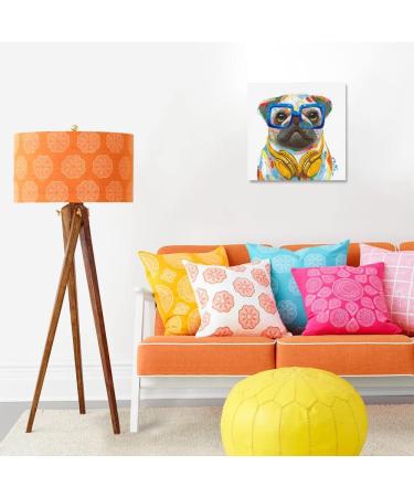 Yidepot Pug French Bulldog Wall Art - Funny Dog Canvas Poster for Kids' Room - Colorful Puppy with Earphone & Glasses - 30x30CM - Buy Online on GoSupps.com