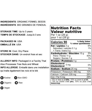 Organic Fennel Seeds 1lb - Non-GMO & Non-Irradiated Spice | Vegan & High in Fiber, Manganese, Copper & more - Buy Online on GoSupps.com