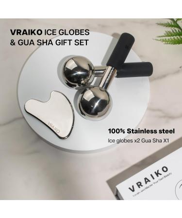 ICE Globes & Gua Sha Set - Unbreakable Steel Facial Tools for Dark Circles Puffiness & Lymphatic Drainage | Face Massager Cooling Rollers (Black - Buy Online on GoSupps.com