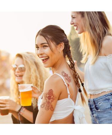 Adecco LLC 6 Sheets Flower Temporary Henna Tattoos - Fashion Flash Women Waterproof Red Ink Body Art Stickers - Buy Online on GoSupps.com