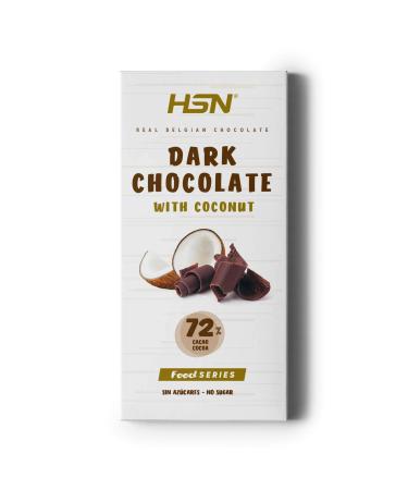 HSN Foods HSN Coconut Chocolate Bar | Dark Chocolate | 72% Cocoa and 5% Coconut | Healthy Fitness Snack | Vegetarian Sugar-Free Gluten-Free Palm Oil-Free Trans Fat-Free 100g