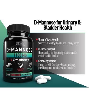 D-Mannose with Cranberry Extract | 300mg per Serving 150 Capsules | Bladder & Urinary Tract Health Support | Non-GMO, 3rd Party Tested - Buy Online on GoSupps.com