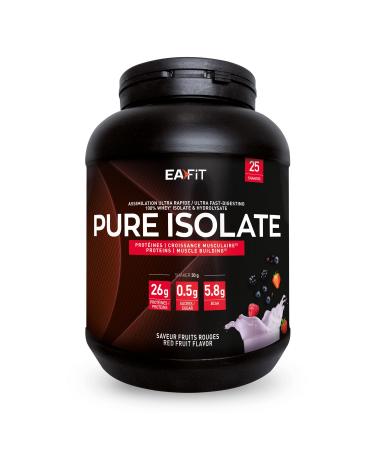 Eafit pure isolates red fruits - 750 g - 3 gourmet taste directions - proteins - sugar and fat low - muscle building - cold microfiltration - 6.9 g BCAA - confirmed by athletes - anti -doping certification - French brand