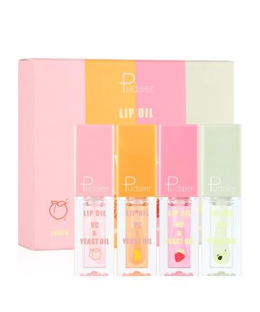 Pudaier Hydrating Lip Oil  Fruit Extract Lip Oil Set Tinted for Dry Lip and Lip Care  Shiny and Moisturizing Transparent Lip Oil Gloss (Mixed Set)