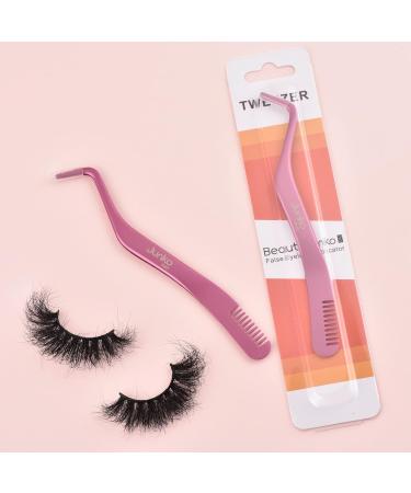 Clusters DIY Lash Tweezers Eyelash Applicator 2 in 1 Lash Tweezers Strip Lashes Double Ended Eyelash Tool with Built in Lash Comb for Precise Lash Application Curved Eyelash Nipper(Pearl Pink) - Buy Online on GoSupps.com