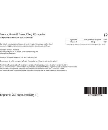 Swanson Vitamin B1 Thiamine 100mg 250 Capsules High-Dose SOYA-Free Gluten-Free GMO-Free - Buy Online on GoSupps.com