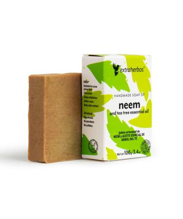 Neem Soap with Tea Tree Oil | 100% Natural Anti-Acne Formula for Deep Exfoliation Oil Control and Healing | Perfect for Combination and Oily Skin 100g