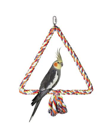 Wontee Bird Triangle Rope Swing Colorful Perch Chewing Toy for Parrots Budgie Parakeet Cockatiel Cockatoo Medium