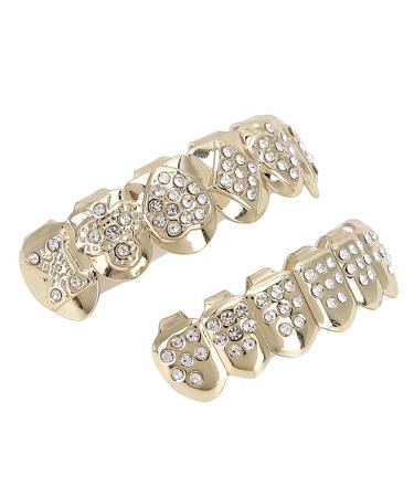 Syrisora Teeth Set Hip Hop Prop Teeth Accessories Decoration for Halloween Party Gift (Golden Suit)
