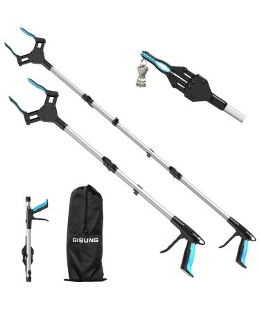 Reacher Grabber Tool Heavy Duty, 2-Pack 44" & 34" Extra Long Foldable Grabbers for Elderly with Upgraded Rotating Anti-Slip Jaw & 2 Drawstring Bags, Sturdy Reaching Assist Tool for Trash Pick Up, Aid 44 Inch & 34 Inch