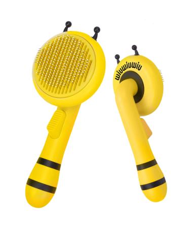 Self Cleaning Pet Grooming Brush - wiuwiuwiu Cute Bee Cat Brush for Shedding, Slicker Brush for Dogs Cats, Soft Cat Comb with 184 Massage Needles, Cat Hair Brush Gently Removes Loose Undercoat for Short Long Haired Cats Dogs, Pet Grooming Supplies bee-yel