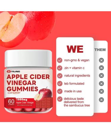 YiLing Apple Cider Vinegar Gummies 1000mg - Immune & Gut Health Support - Delicious Apple Flavor with B12/B6 & Beetroot - Buy Online on GoSupps.com