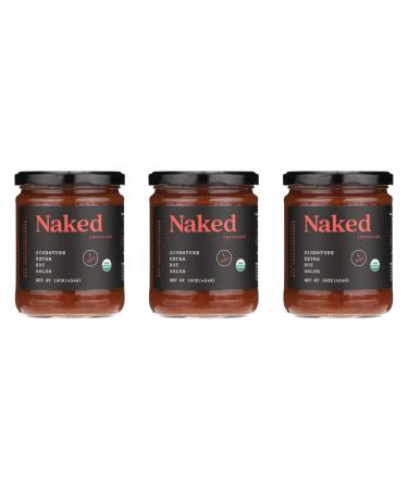 Naked Infusions Organic Gourmet Salsa - 3 x 16oz Jars - 3 pack - EXTRA HOT - SPICY- Award Winning Smooth Salsa