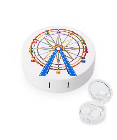 Ferris Wheel Round Case For Contact Lens Kit Storage Box with Mirror Printed