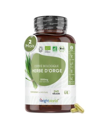 Organic Barley Herb Capsules - 240 Vegan Capsules (2 Months) - Super Food Greens Powder Barley Powder Free Magnesium Stearate, Gluten Free & Non-GMO - 100% Natural & Organic Barley 2000mg/Serving
