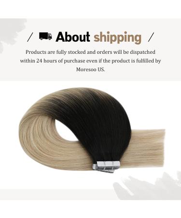 Moresoo 24 Ombre Tape In Hair Extensions - #1B Black, Ash Blonde & Platinum Blonde, 100g, 40PCS - Buy Online on GoSupps.com