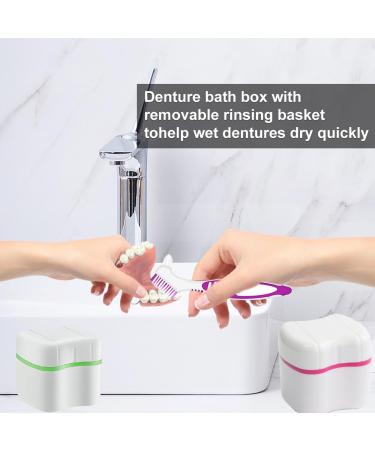 Buy Dental Prostheses Container Set - 2 Denture Boxes & Cleaning Brushes for Teeth & Braces Storage - Green & Pink | International Shipping Available - Buy Online on GoSupps.com