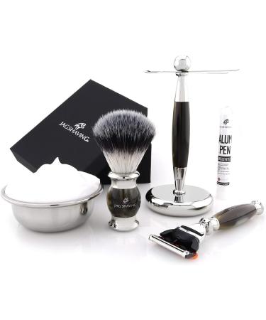 Jag Shaving Razor Set - 3-Part Safety Razor Set with Synthetic Silver Razi Brush & Stand - Premium Lee Range - International Shipping - Buy Online on GoSupps.com