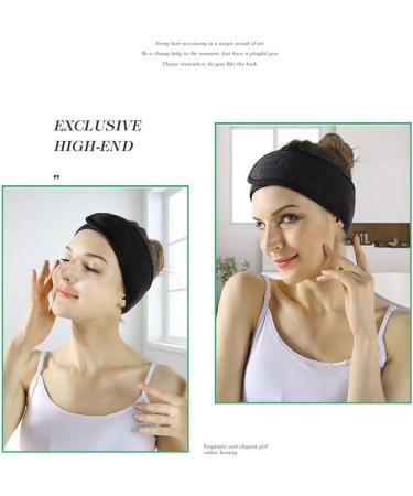 Facial Spa Headband - 2 Pcs Makeup Shower Bath Wrap Sport Headband Terry Cloth Adjustable Stretch Towel with Magic Tape Black+Black - Buy Online on GoSupps.com