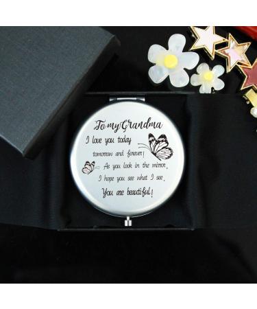 Grandma Gifts Travel Compact Mirror - Beautiful Birthday & Thanksgiving Idea from Grandchildren - Silver - Buy Online on GoSupps.com