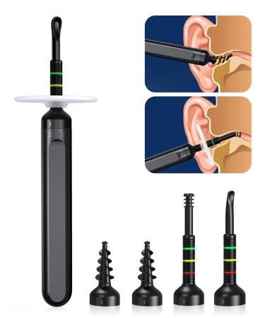 Ear Wax Removal Kit Smile-Aid Ear Cleaner Ear Wax Remover Tool for Kids and Adults Ear Cleaning Kit with Barrier Plate Design for Safe Use 5 Silicone Heads for Dry and Wet Ear Canal Black