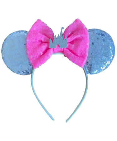 Disney Castle Minnie Silver Mouse Inspired Alice Headband With Big Pink 5" Sequin Top Bow Handmade