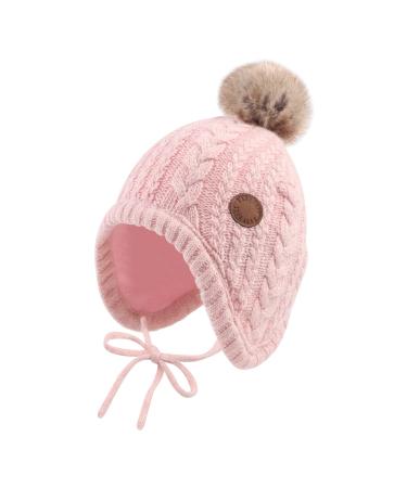 XIAOHAWANG Winter Baby Boys Hat Velvet Lining Toddler Kids Beanie Earflap Warm Baby Hats for Girls with Pompom 0-6 Months Pink