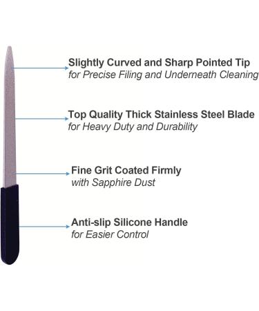 3 Pack Stainless Steel Heavy Duty Metal Nail Files for Natural Nails - Diamond Sapphire Grit Fingernail Files with Sharp Pointed Tip, Non Slip Handle - Black - Buy Online on GoSupps.com