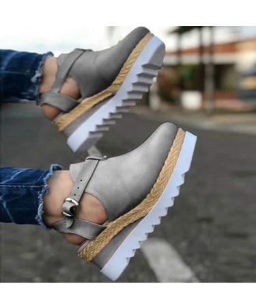 Summer sandals for women plateau leather sandals closed toe area buckle shoes ankle straps paragraph vintage-beach scabspadrilles sandals clogs mules non-slip loafer flac gray 41 EU