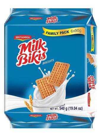BRITANNIA Milk Bikis Biscuits 19.04oz (540g) - Cream Sandwiched Crispy Cookies - Kids Favorite Breakfast & Tea Time Snacks - Halal and Suitable for Vegetarians (Pack of 1) Milk Bikis 540g 3.17 Ounce (Pack of 6)
