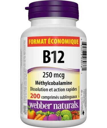 Webber Naturals Vitamin B12 250 mcg Methylcobalamin Sublingual Tablets - 200 Count - Buy Online on GoSupps.com