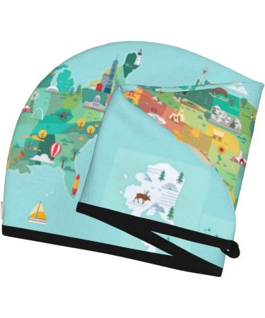 Hair Towel Wrap - Quick Drying Hair Turban with Button | USA Tourist Map Design - Buy Online on GoSupps.com