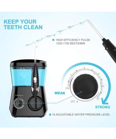 Buy Turewell Electric Mouth Shower IPX7 Waterproof Oral Irrigator with 10 Pressure Levels & 8 Nozzles | 600ml Interdental Cleaner for Home (Black) - Fast International Shipping - Buy Online on GoSupps.com
