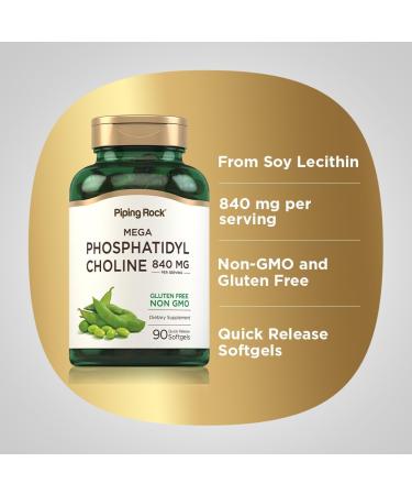 Piping Rock Phosphatidyl Choline Supplement | 840mg | 90 Softgels | from Soy Lecithin | Non-GMO Gluten Free - Buy Online on GoSupps.com
