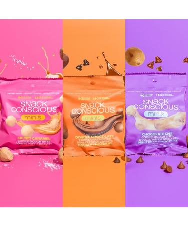 SNACK CONSCIOUS Nut Free Mini Cookie Dough Bites 12 x 50g High Protein Low Sugar Salted Caramel School Safe Plant Based Gluten Free Vegan Non-GMO Made in Canada (12 x 50g Salted Caramel) Salted Caramel 12 x 50g - Buy Online on GoSupps.com
