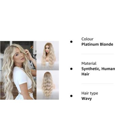 Long Wavy Blonde Synthetic Wig | Dark Root | Natural Beach Wave | Middle Part | Daily/Party/Cosplay | Platinum Blonde 26 Inch - Buy Online on GoSupps.com