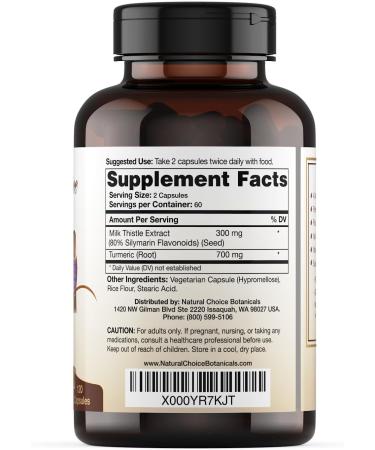 Natural Choice Botanicals Milk Thistle Extract (80% Silymarin Flavonoids) Plus Turmeric - 120 Capsules - Buy Online on GoSupps.com