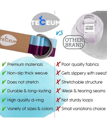 TECEUM Spring 2023 Yoga Strap Cotton 8 ft - Adjustable Non-Slip Belt for Yoga, Pilates & Physical Therapy - Mixed Blueberry - Buy Online on GoSupps.com