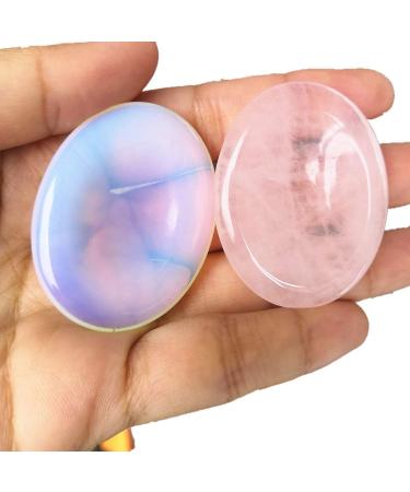Lovionus89 Rose Quartz & Opalit Thumb Stones - Oval Stress Relief & Reiki Healing - 2 Pack Pocket Palm Crystals - Buy Online on GoSupps.com