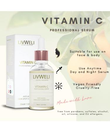 Vitamin C Serum 20% - Brightening & Dark Spot Remover with Hyaluronic Acid & Kojic Acid - Vegan & Cruelty-Free - 1.01 oz - Buy Online on GoSupps.com