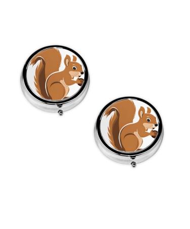 (Cartoon Squirrel) Round Pill Box 3 Compartment Pill Box Mini Decorative Pocket Purse Portable Travel Medicine Tablet Vitamin Holder Organizer Pill Case