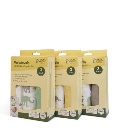 Buy Green Woodpecker 70x70cm Mullwindeln - 100% Cotton Spitting Towels Skin-Friendly & Suction-Strong 3-Piece Set - Yellow Stars Elephants (1500-V6) - International Shipping Available - Buy Online on GoSupps.com